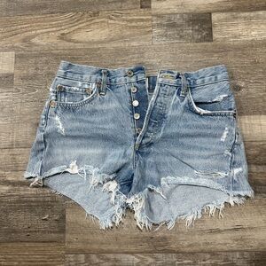 Agolde Light Blue Distressed High-Rise Denim Shorts